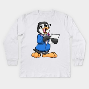 Penguin as Secretary with Glasses Pen and Note Kids Long Sleeve T-Shirt
